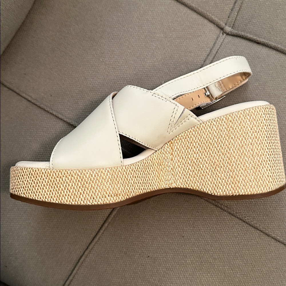 Clarks Cream and Tan Wedge Sandals